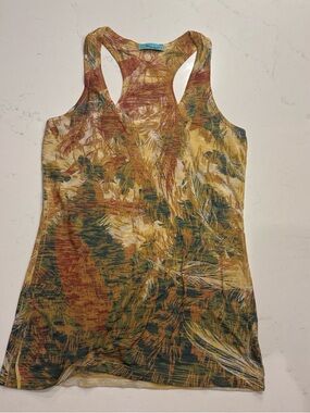 Sleeveless Yellow Tropical-Print Racerback Tank